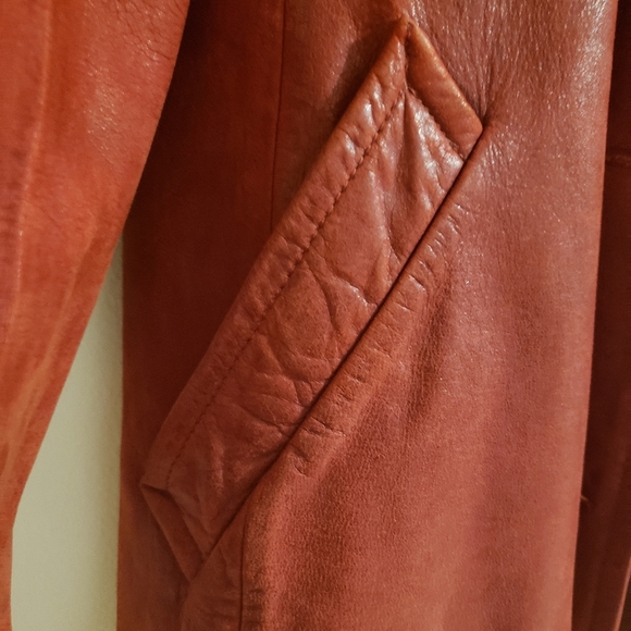 Aldo Vintage Leather Retro Red Semi Trench Lined Coat Boho Woman Large - Picture 7 of 16